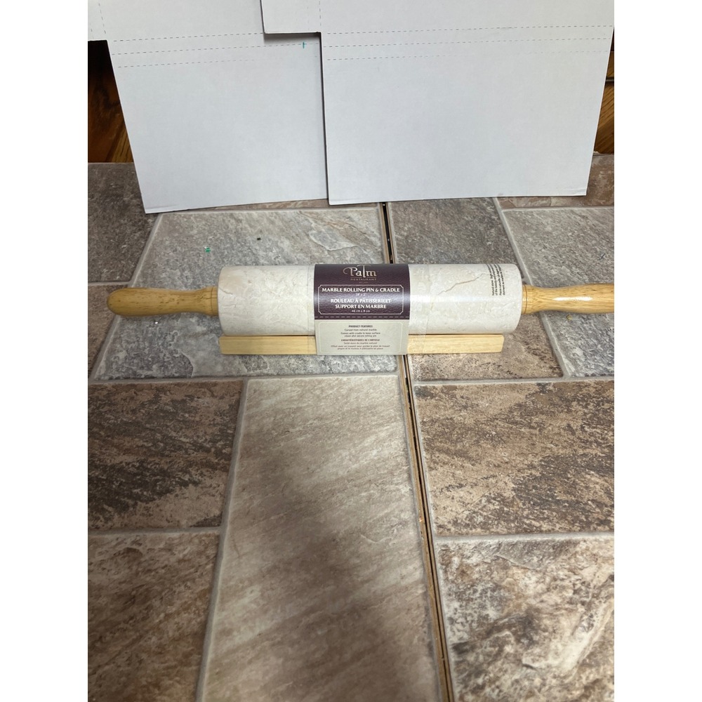 Palm Restaurant Marble Rolling Pin and Cradle Set 18 Inch Natural Stone Cream